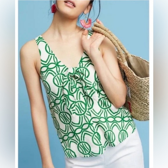 ANTHROPOLOGIE Verena Green & Cream Tank - Picture 1 of 10
